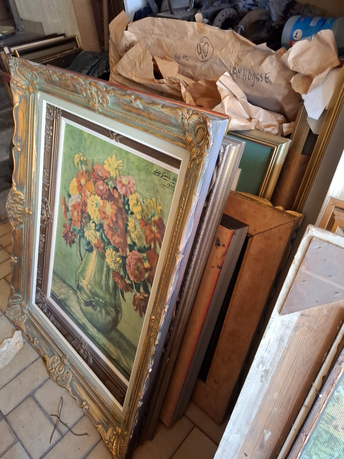 LOT ENCADREMENT (+/- 600 Cadres) - Dorés, Verre Bombé, Ancie, Antiek en Kunst, Ophalen