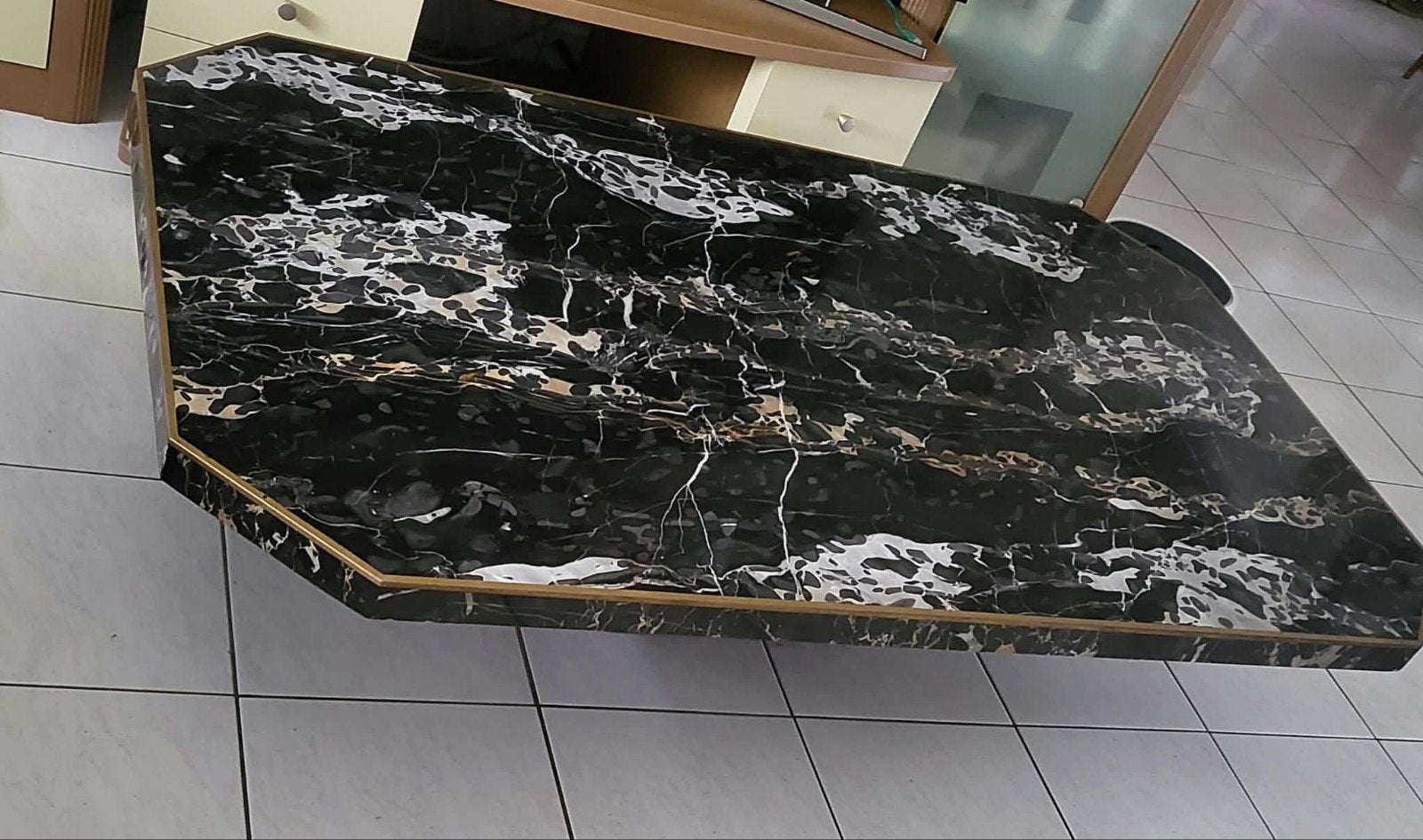 Luxe Vintage Italiaanse Marmeren Salontafel – Nero Portoro, Ophalen, Zwart
