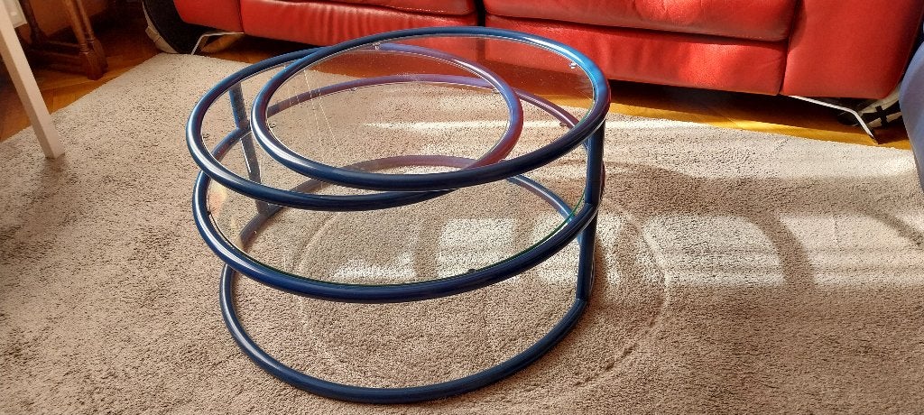 Vintage salontafel met 3 draaibare dienbladen (Milo Baughman, Ophalen, Gebruikt, Rond, 50 tot 100 cm