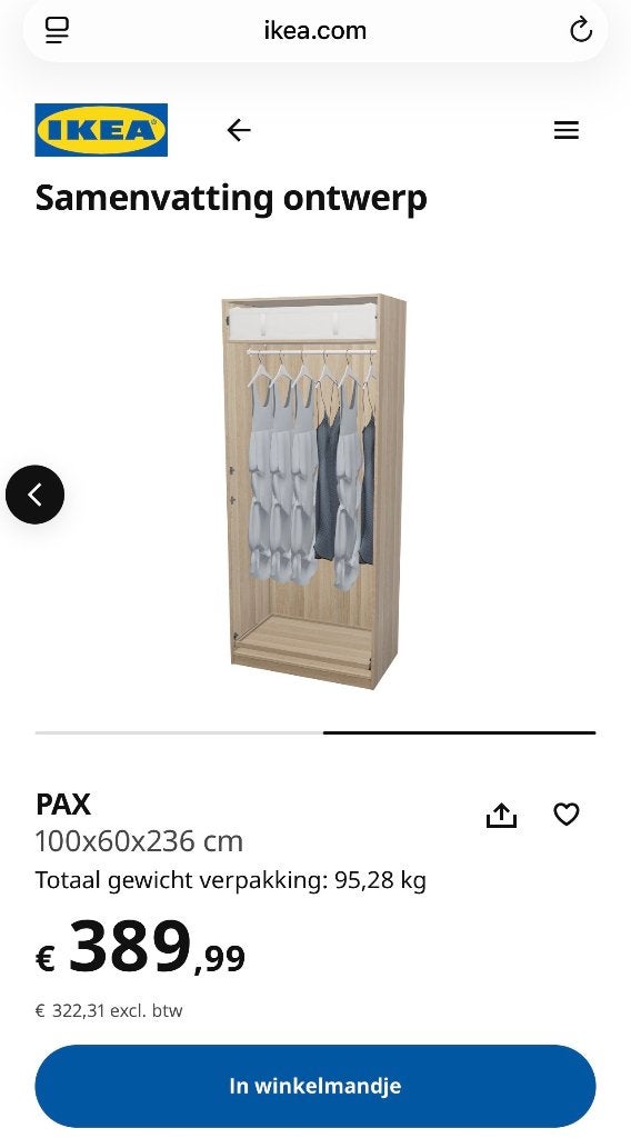 Ikea Pax kledingkast / dressingkast reeds gedemonteerd, Ophalen, Overige materialen, Nieuw, 50 tot 100 cm