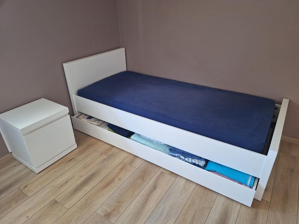1-persoonsbed + nachtkastje + verstelbare lattoflex + matras, 90 cm, Modern, tijdloos, Enlèvement, Une personne