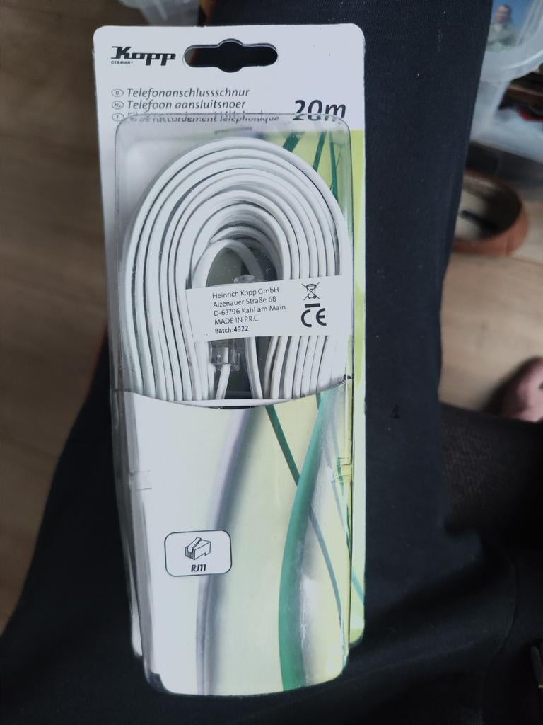 Cable de raccordement téléphonique 20 m, Enlèvement, Neuf