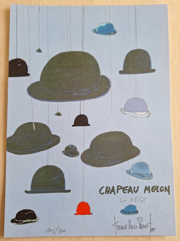 Litho Frans Van Praet "chapeau melon la neige" 103/300, Antiek en Kunst, Ophalen of Verzenden