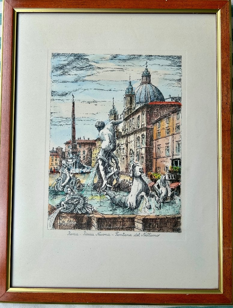Gekleurde tekening, Antiek en Kunst, Kunst | Etsen en Gravures, 33 cm, Overige technieken, 43 cm, Architectuur
