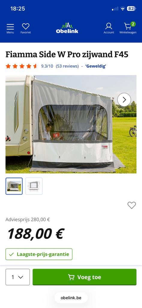 Zijwand Fiamma ( kan zowel voor links als rechts), Caravans en Kamperen, Ophalen, Zo goed als nieuw, Fiamma