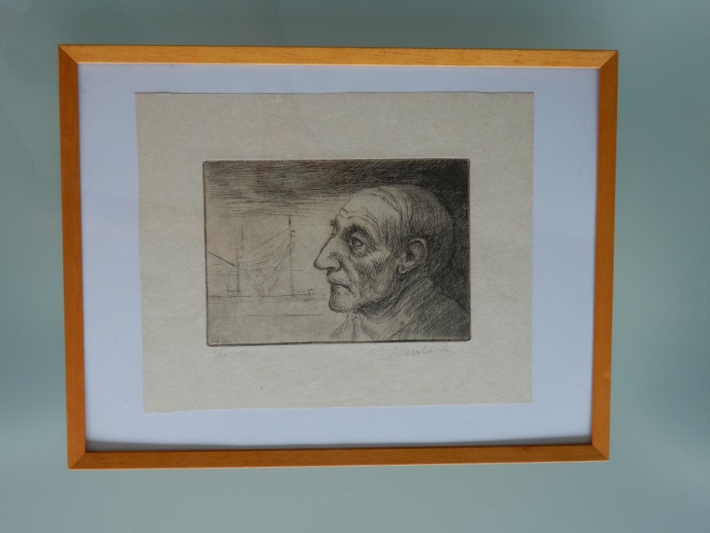 Ets Roland Devolder portret man, Antiek en Kunst, Ophalen, Portret, Ets, Gesigneerd
