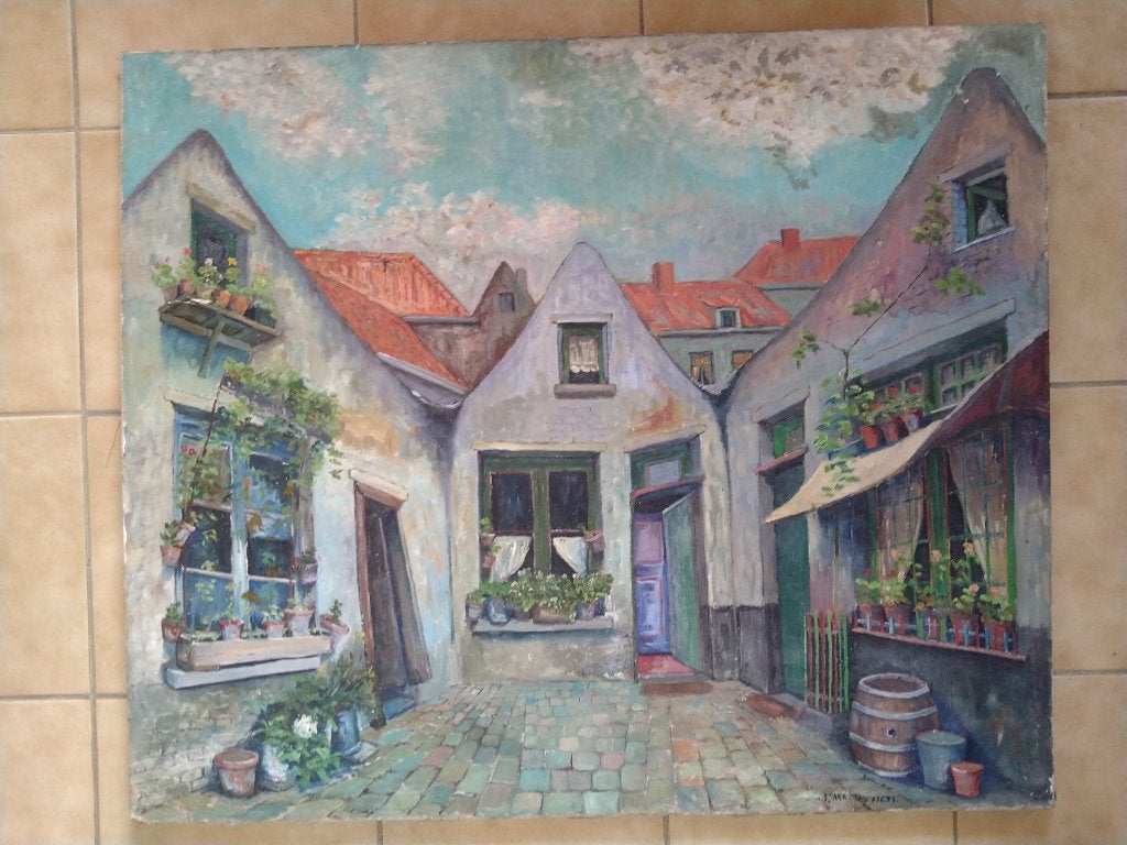 schilderij matthijssens, Antiek en Kunst, Kunst | Schilderijen | Klassiek, Ophalen of Verzenden, Klassiek, Olieverf, Stads- / dorpsgezicht