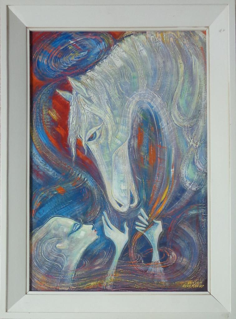 LUCIEN VOLKAERT / PAARD & MEISJE / OLIEVERF / 104x76cm KADER, Enlèvement