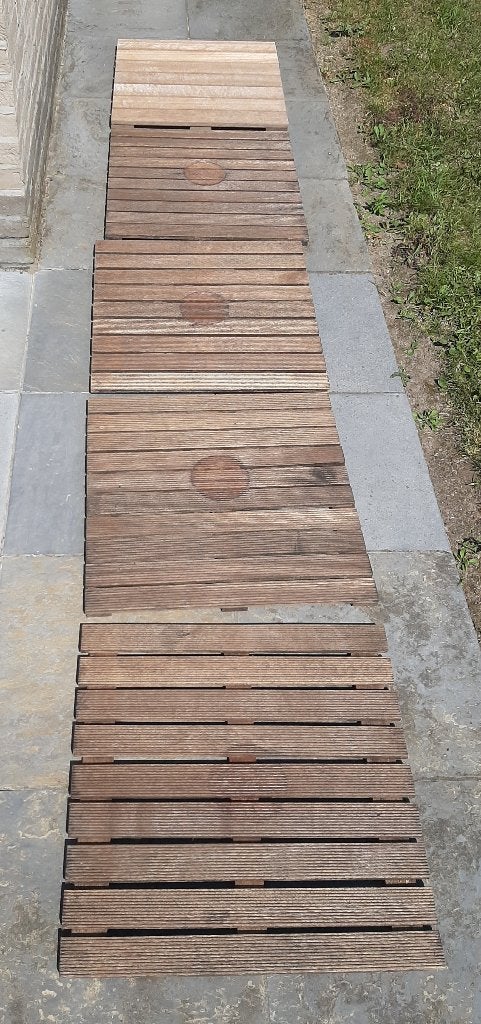 5 stuks terrastegel hardhout met ribbel 50cm x 50cm, Tuin en Terras, Ophalen, Gebruikt, Minder dan 5 m², Hout