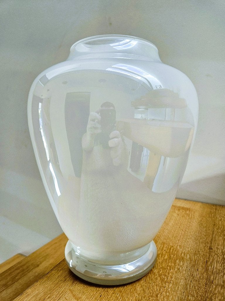 Vintage glazen vaas - parelmoer kleur, Antiek en Kunst, Ophalen