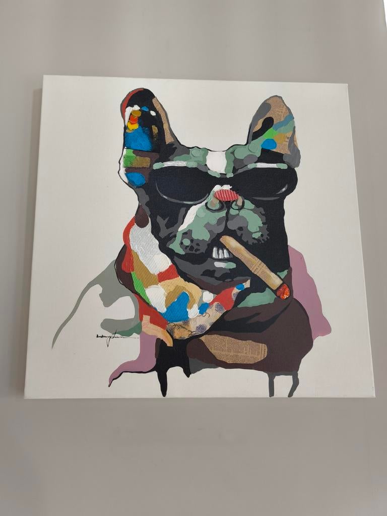 Tableau Chien Bulldog Street Art Moderne Signé Déco, Enlèvement
