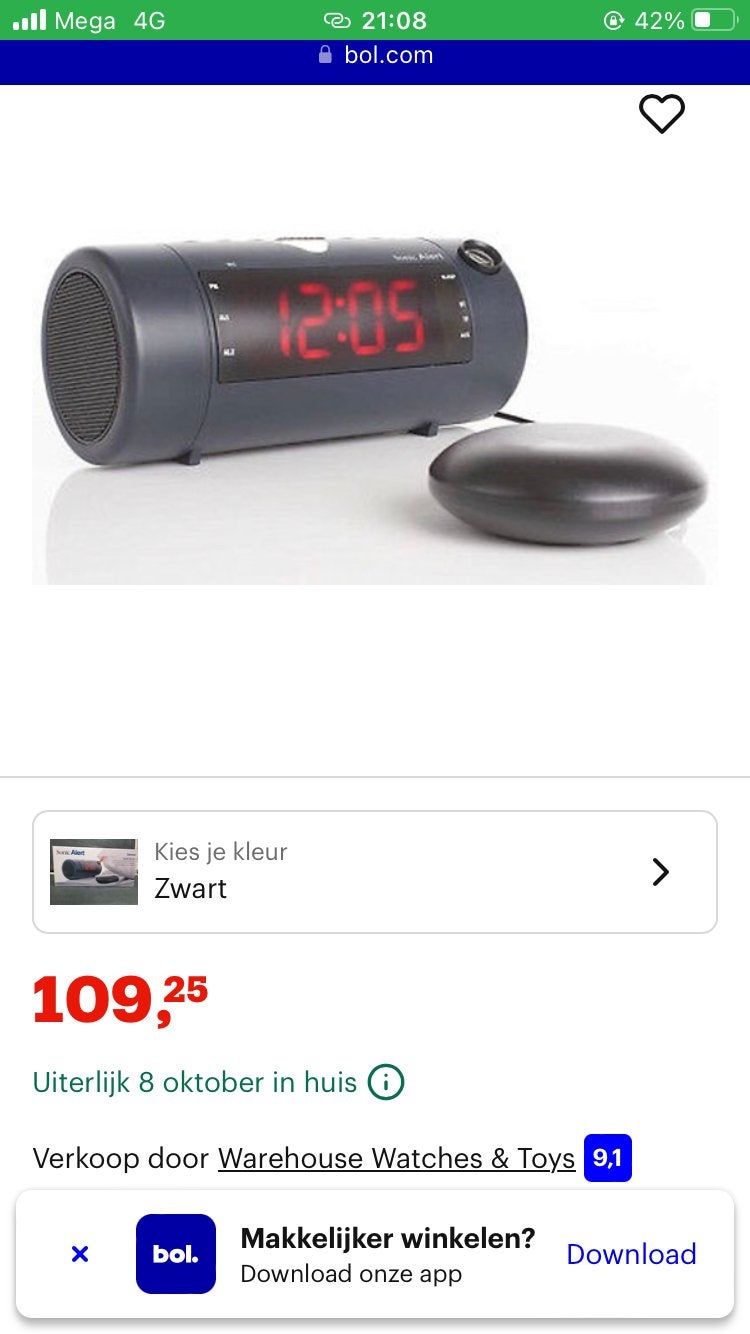 Soniq Alert wekker met vibrator, Elektronische apparatuur, Ophalen of Verzenden, Zo goed als nieuw, Digitaal