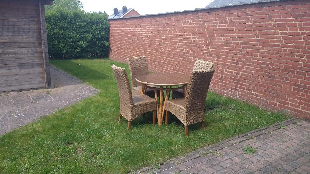 Set de jardin Table +4 chaises. Ensemble de meubles de patio, Jardin & Terrasse, Chaises de jardin, Utilisé, Rotin, Enlèvement