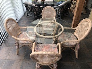 rotan set : eettafel met 4 stoelen, Ophalen, Overige materialen, Gebruikt, 150 tot 200 cm