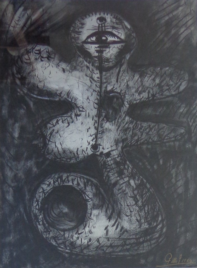 JACQUES PILLE / CYCLOPENBLIK / ORIGINEEL WERK 91x72cm KADER, Ophalen