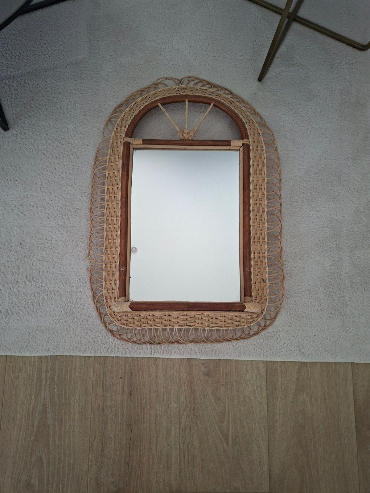 Grote VINTAGE rotan spiegel, jaren 60, 70. Goede conditie, Huis en Inrichting, Woonaccessoires | Spiegels, Ophalen