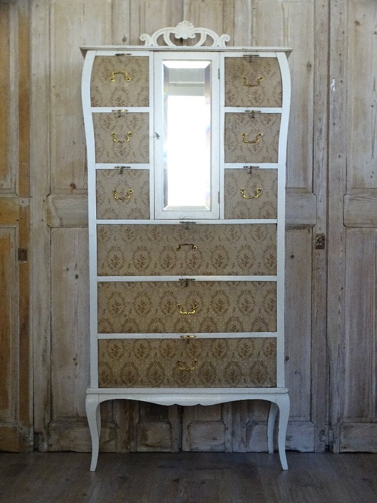 Oude ladenkast met stoffen lades, Antiek en Kunst, Ophalen
