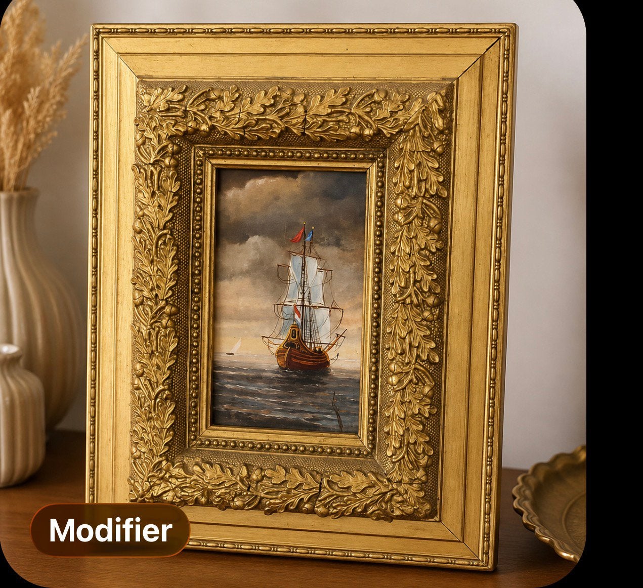 Petite peinture ancienne à l’huile sur bois voilier signé, Enlèvement ou Envoi