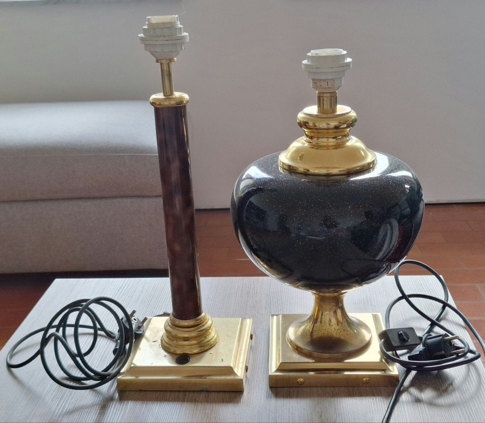 Paire de pieds de lampe vintage " Le Dauphin", Maison & Meubles, Lampes | Lampes de table, Céramique, Doré, Vintage, Enlèvement