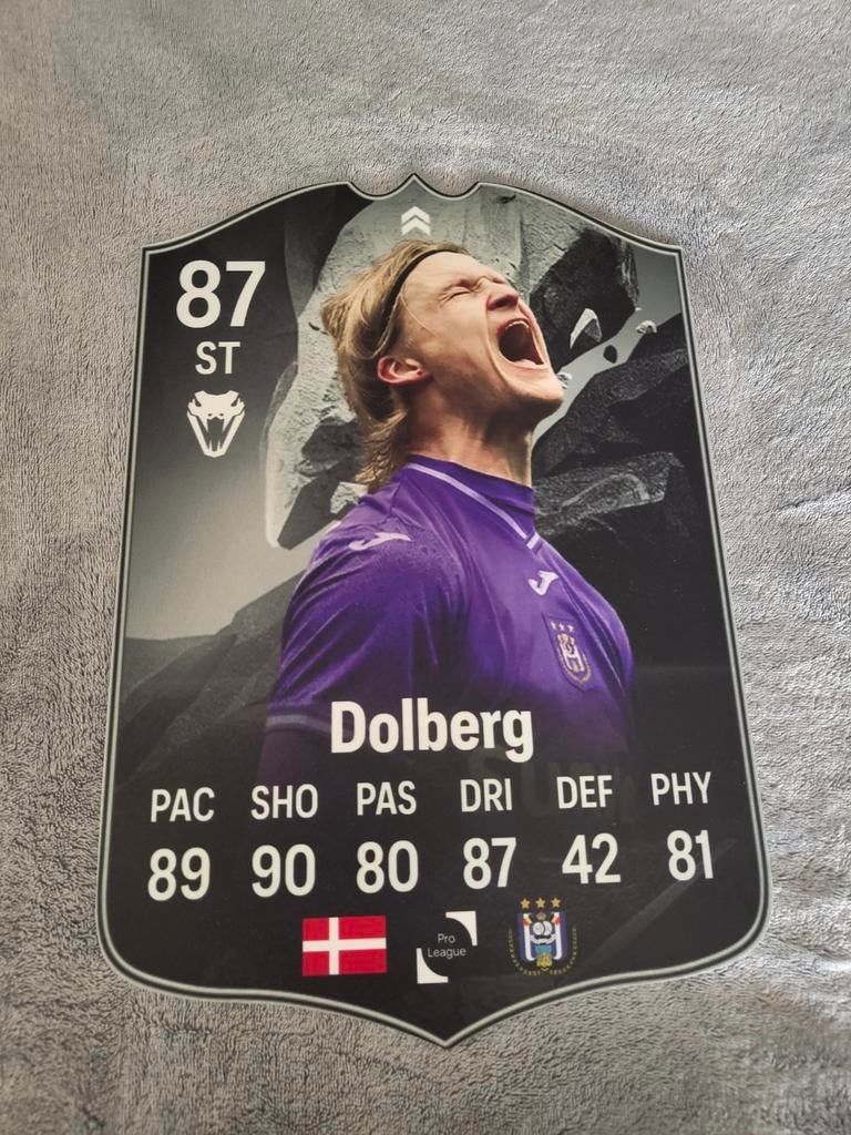 Voetbalkaartje (37cmx25cm) - Kasper Dolberg / RSCA, Ophalen, Zo goed als nieuw, Poster, Plaatje of Sticker