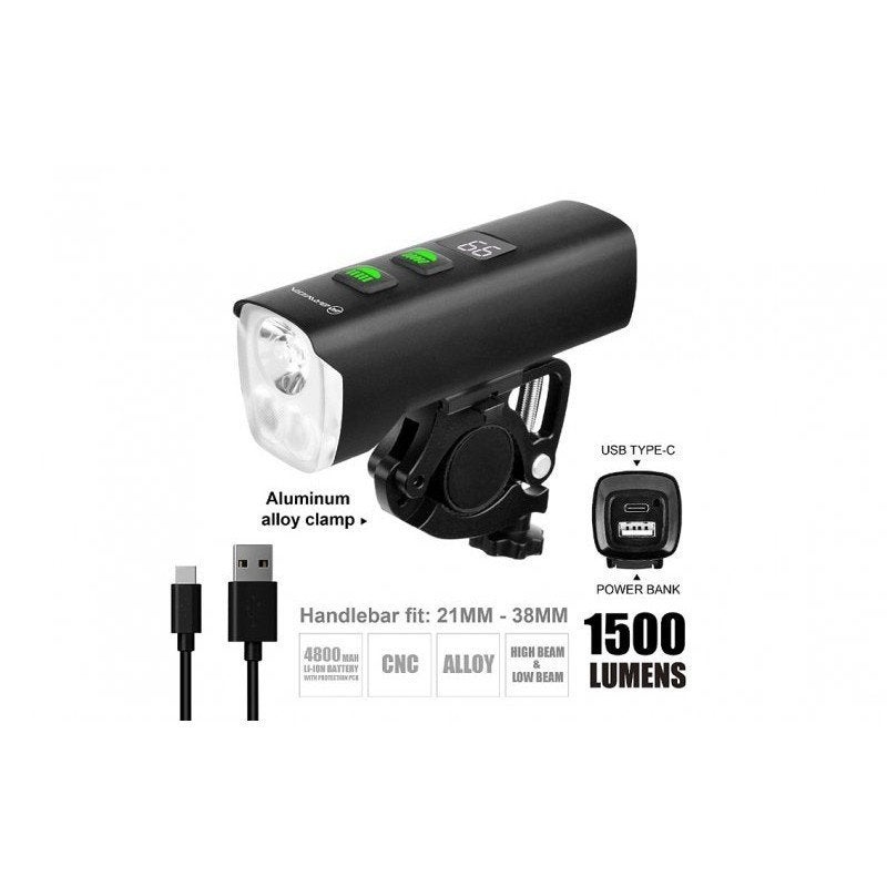 Fietslamp MTB LED oplaadbaar met display Briviga, Ophalen of Verzenden, Nieuw, Batterij