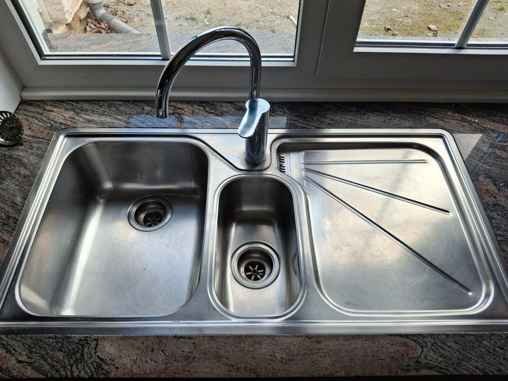 Dubbele wasbak Franke met kraan Grohe., Ophalen