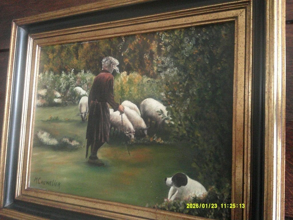 *Prachtige gesigneerde antieke schilderij met mooie kader, Ophalen of Verzenden, Origineel werk, Doek