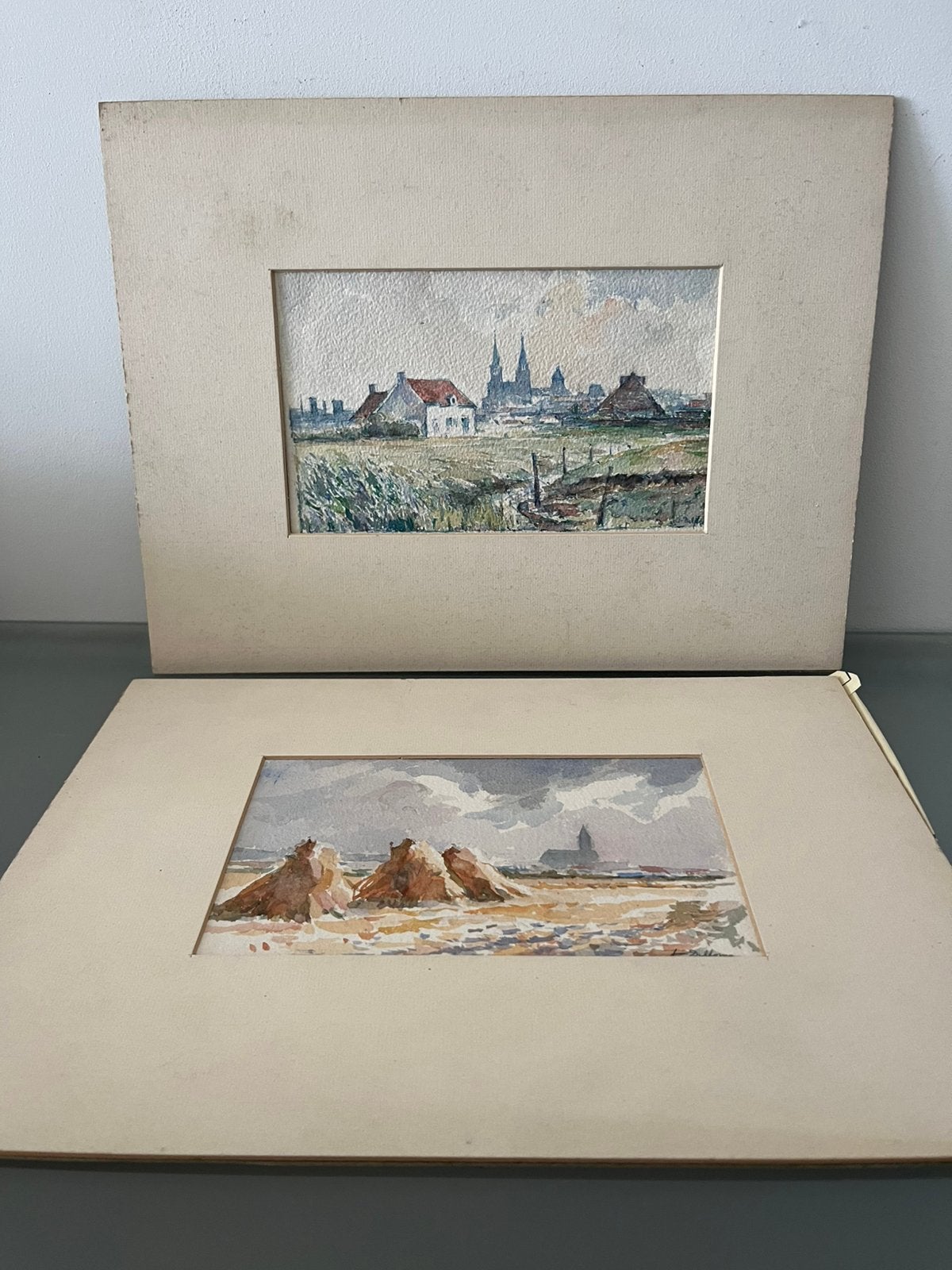 2 aquarels Bredene Oostende 1955 paleis voor schone kunsten, Antiek en Kunst, Ophalen of Verzenden
