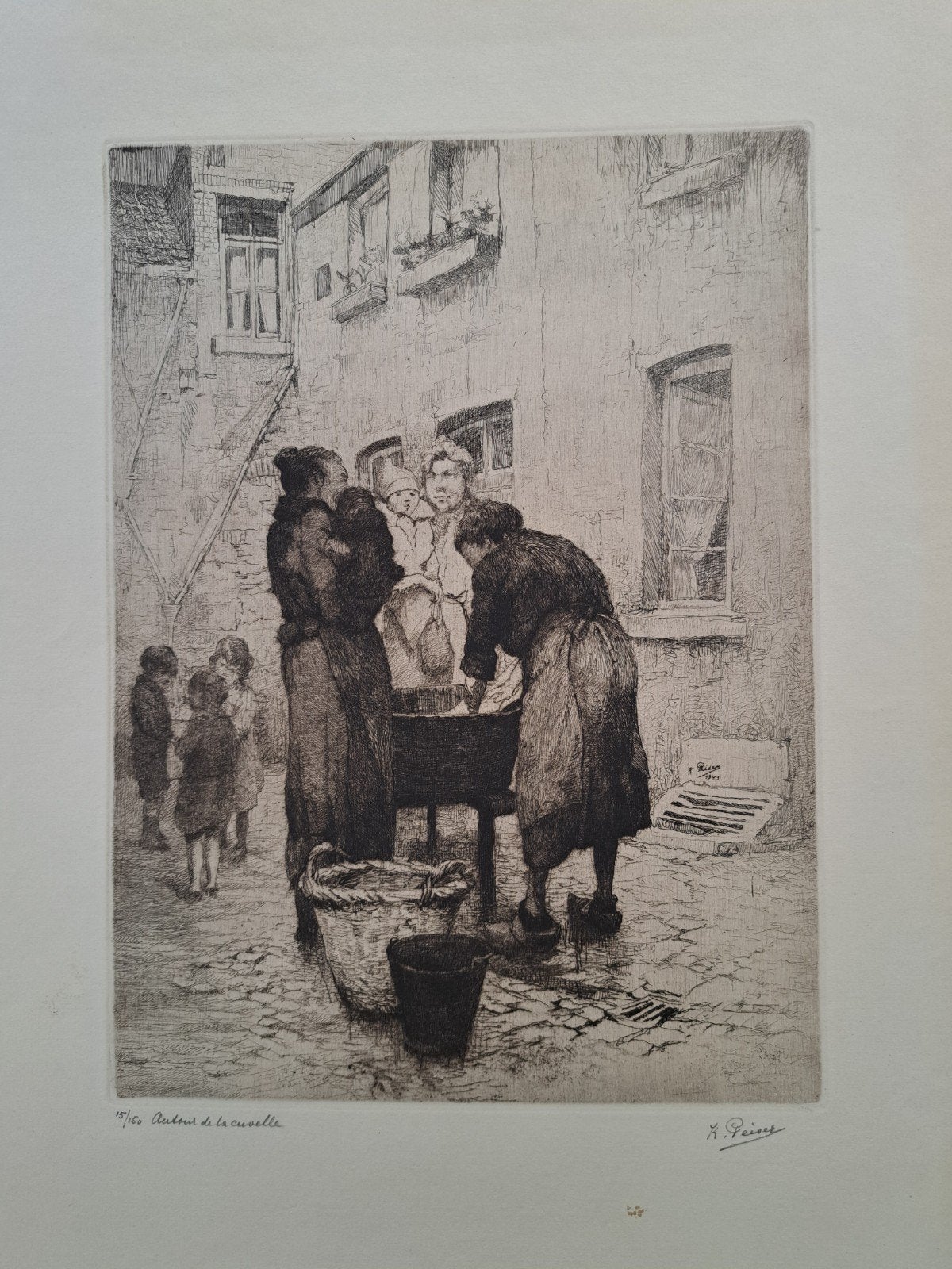 PEISER Kurt "Autour de la cuvelle" 1943 ets, Enlèvement ou Envoi, Eau-forte, Numéroté