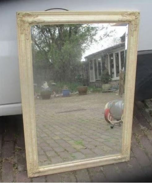 Mooie Antieke Houten Barok Spiegel - 105x75, Antiek en Kunst, Ophalen of Verzenden, Rechthoekig