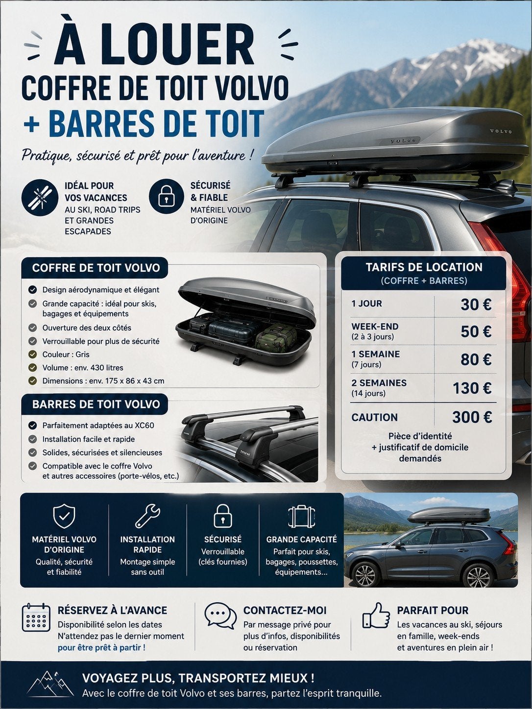 Barre de toit et coffre de toit XC60, Autos : Divers, Coffres de toit, Enlèvement