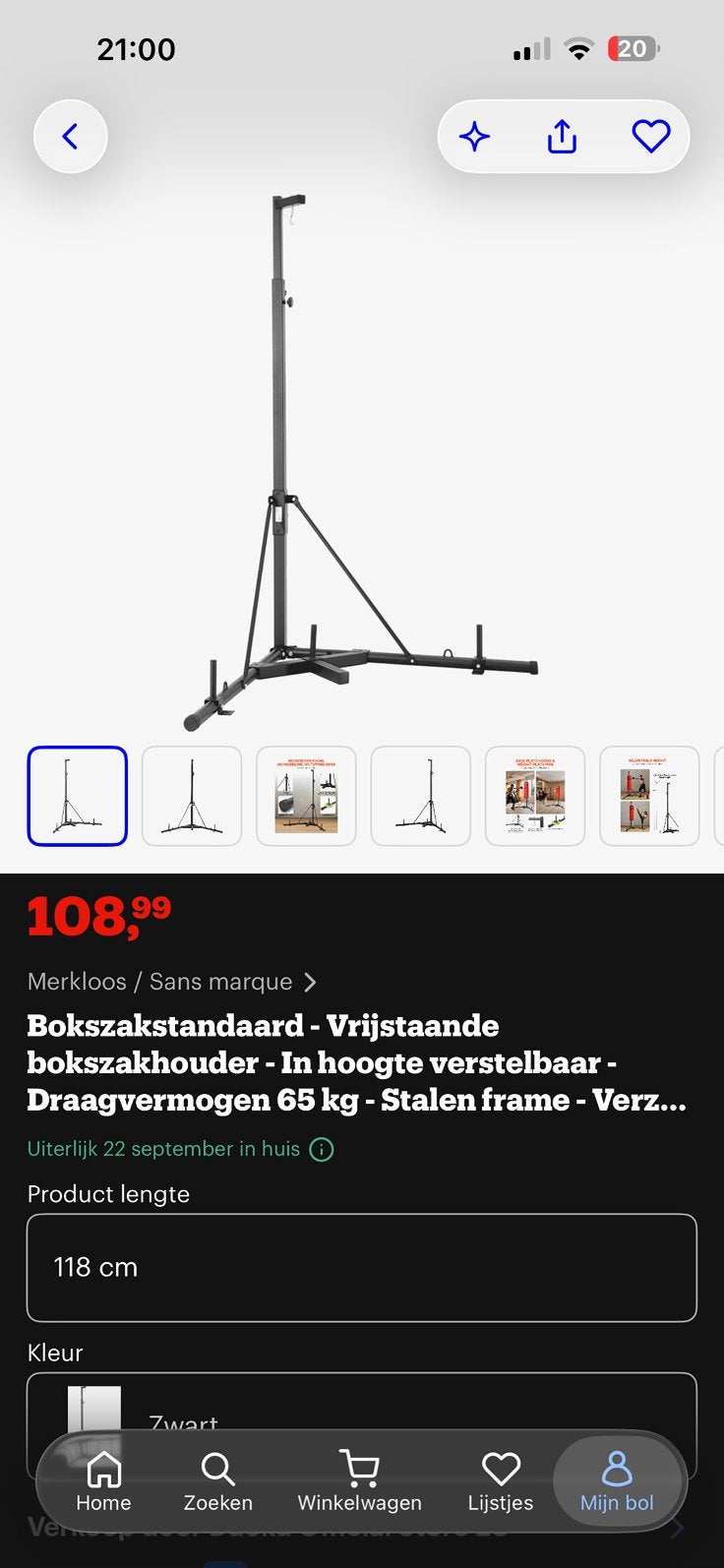 Bokszak standaard. NIEUW, Sports & Fitness, Enlèvement, Comme neuf, Sac de boxe