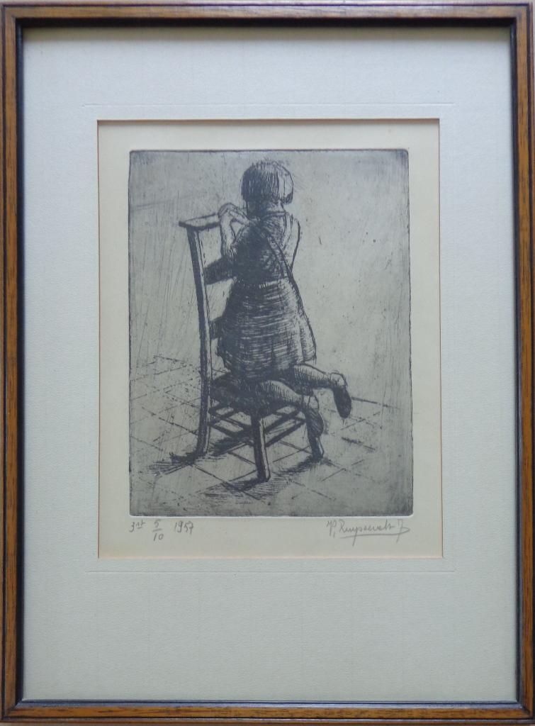 JOZEF VAN RUYSSEVELT / BIDDEND MEISJE / ETS / 37x28cm KADER, Ophalen of Verzenden
