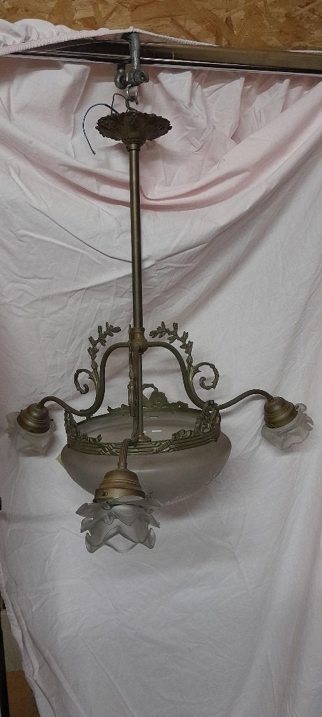 2 oude Lusters met kristallen coupe, Antiek en Kunst, Ophalen