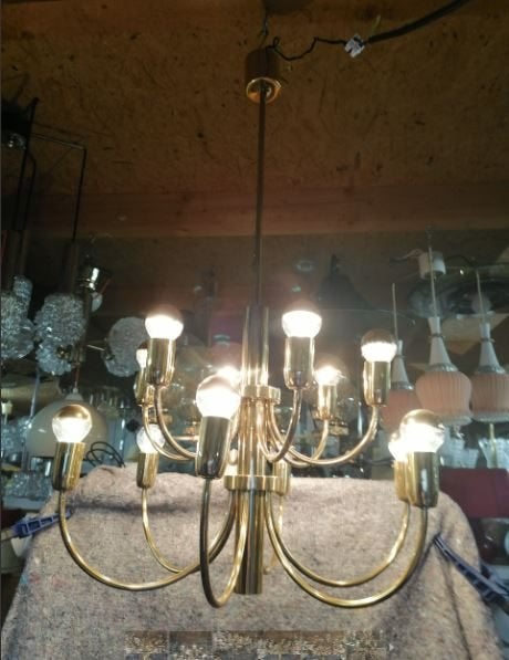 vintage Sciolari luster hanglamp 70er  12 lp., Enlèvement, Maison et Meubles