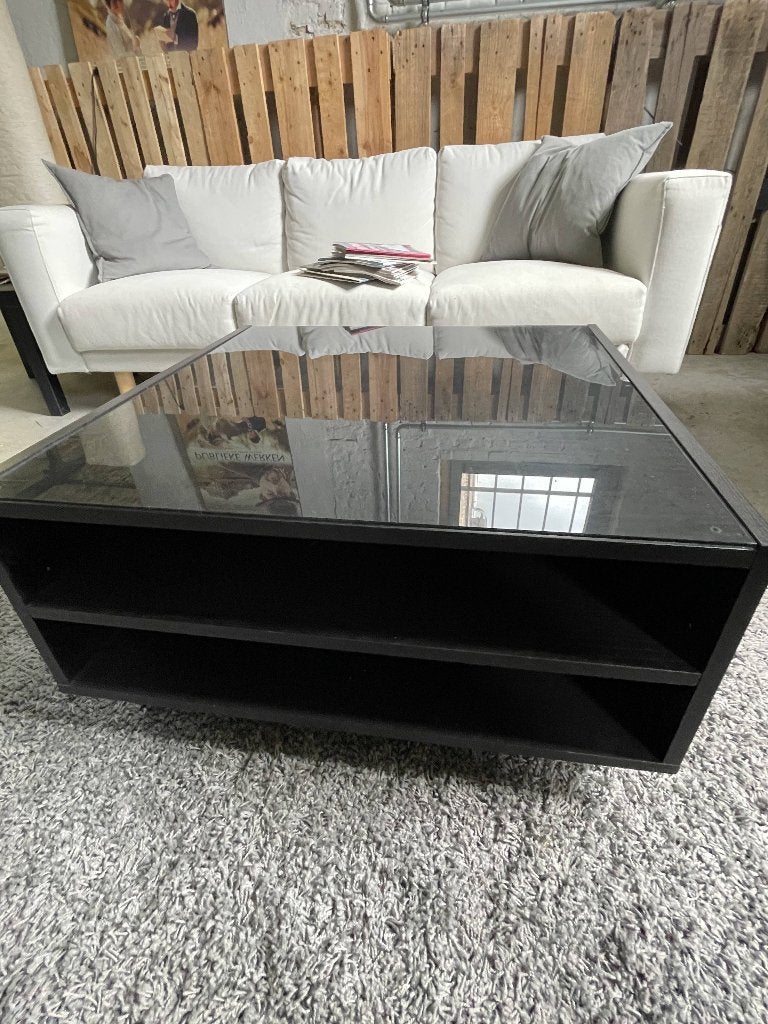 Table basse en bois et verre / Salontafel van hout en glas, 50 à 100 cm, Enlèvement, Utilisé, 50 à 100 cm