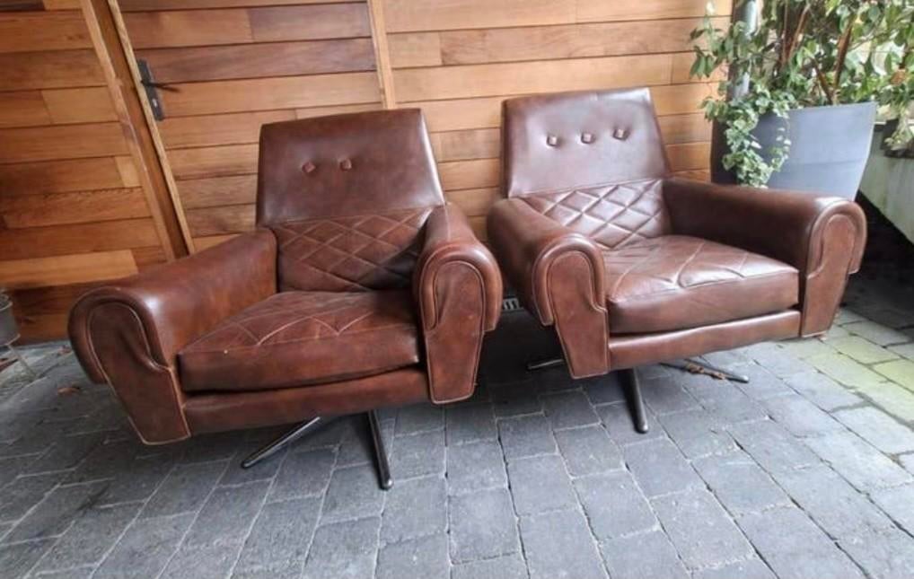 2 fauteuils club pivotants en sky années 60/70, Maison & Meubles, Enlèvement ou Envoi