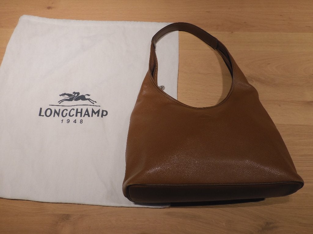 Lederen luxe schoudertas met etui Longchamp (kleur cognac), Ophalen, Zo goed als nieuw, Bruin, Overige merken