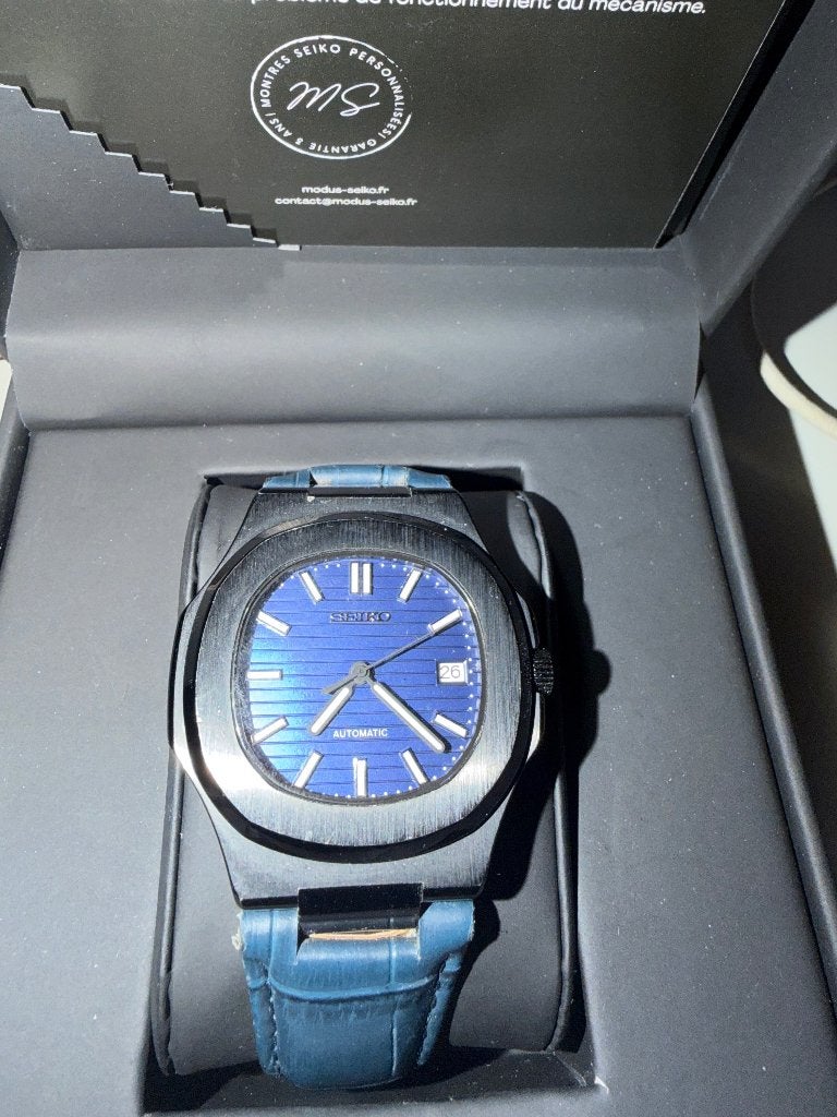 Seiko Nautilus bleu sur bleu automatique, Handtassen en Accessoires, Horloges | Heren, Ophalen, Seiko, Leer, Staal