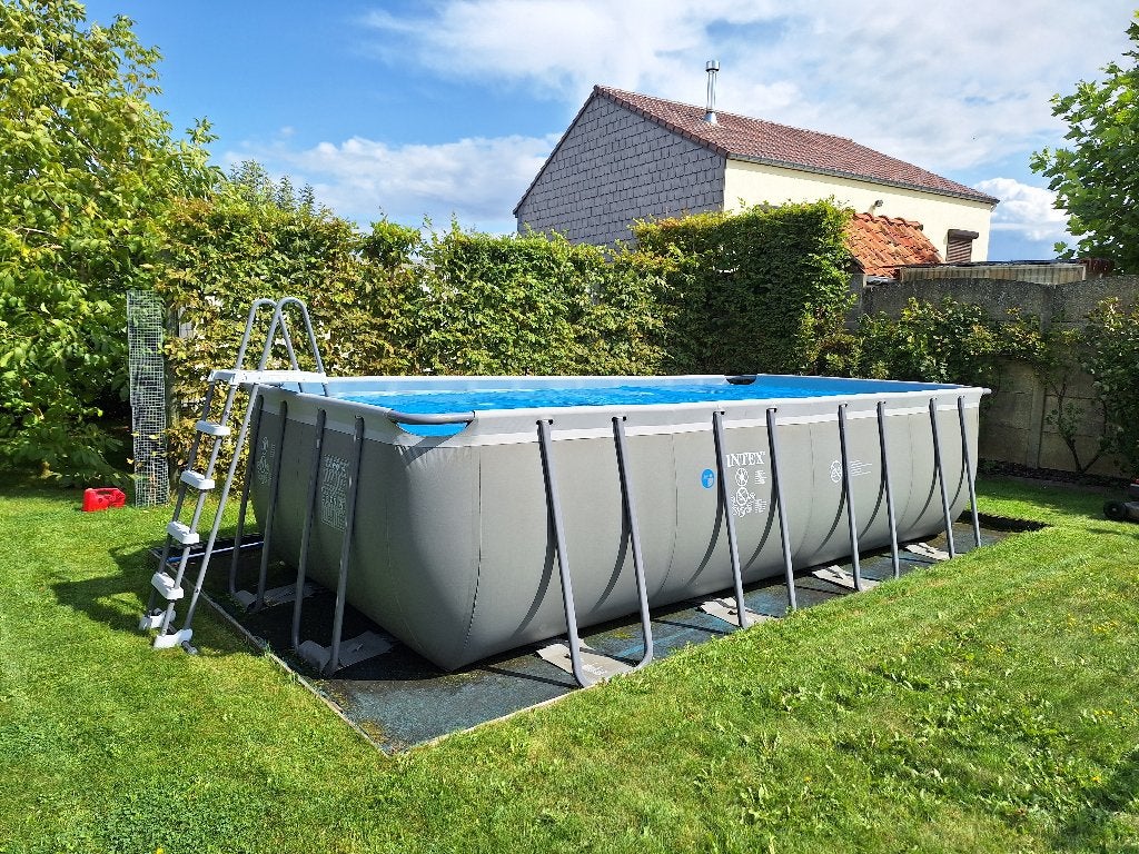 Compleet Intex zwembad 5,5 x 2,8 m + warmtepomp + glasfilter, Tuin en Terras, Gebruikt, 200 tot 300 cm, Rechthoekig, Ophalen