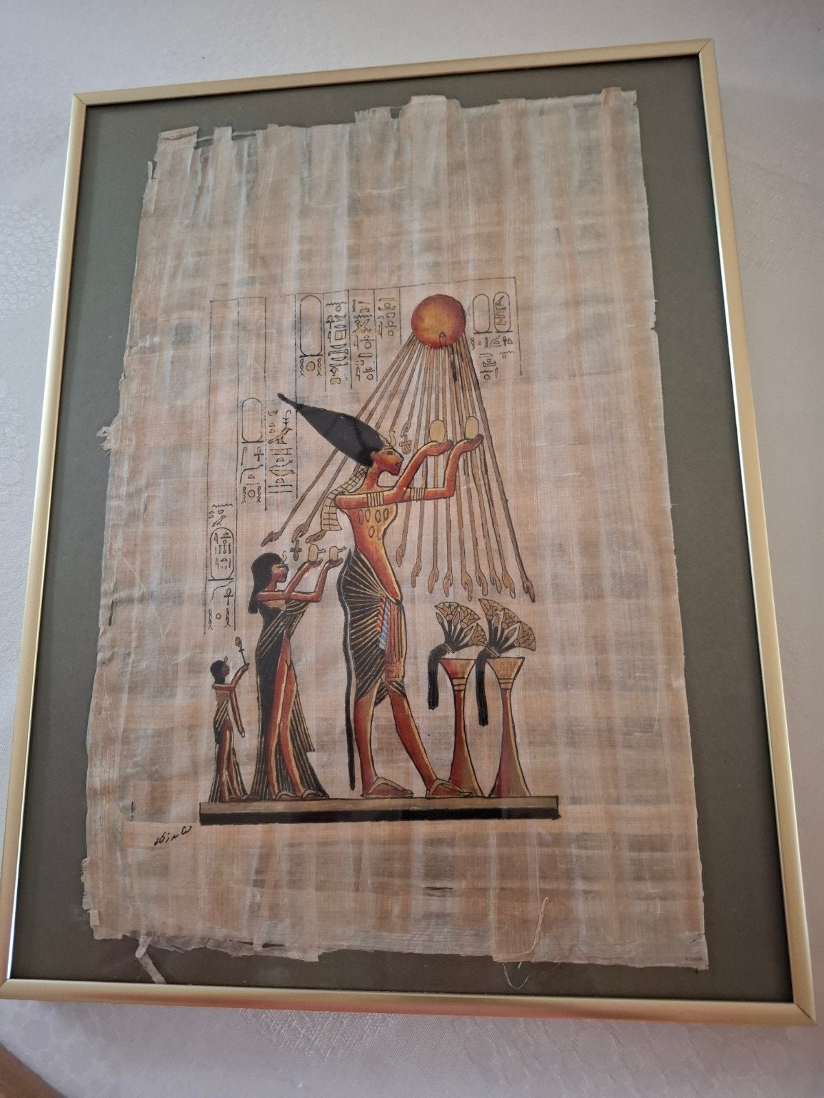 met de handbeschilderde papyrus reproductie, Ophalen of Verzenden, 40 cm, 30 cm, Gesigneerd