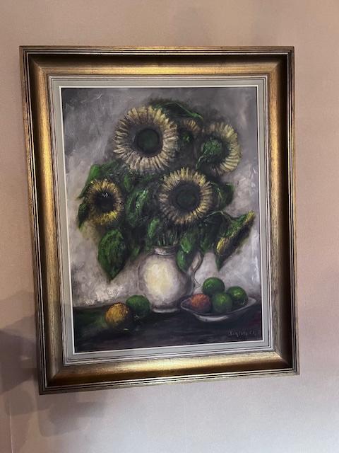 Schilderij - Stilleven met zonnebloemen - Olie op Doek, Antiek en Kunst, Kunst | Schilderijen | Klassiek, Ophalen
