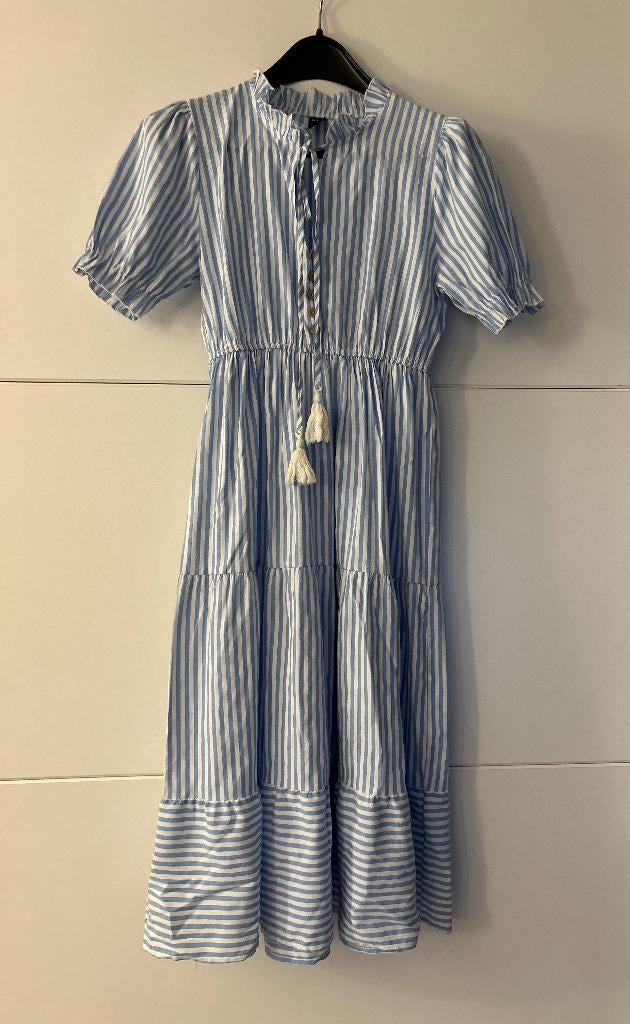 Blauwe lange jurk met witte strepen, Enlèvement ou Envoi, Taille 36 (S), Comme neuf, Bleu