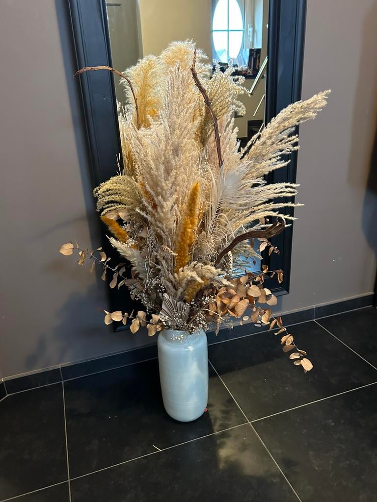 Extra groot droogbloemenboeket met vaas, Huis en Inrichting, Woonaccessoires | Droogbloemen, Ophalen, Gebruikt