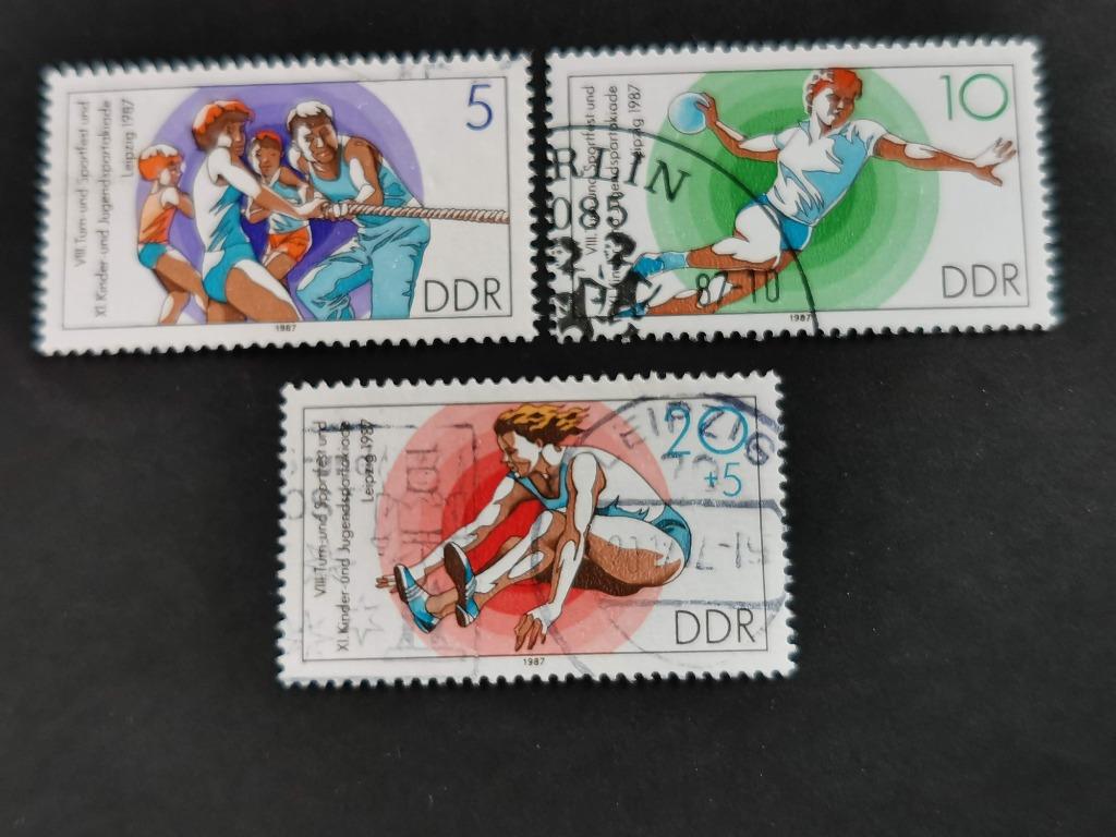 DDR 1987 - sport - touwtrekken, handbal, verspringen, Ophalen of Verzenden, DDR, Gestempeld