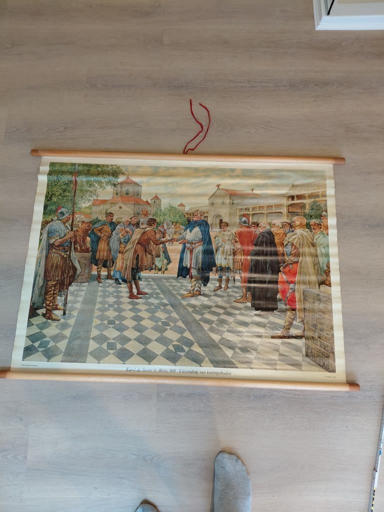 Schoolplaat wandplaat Karel De Grote Aken koningsboden, Antiek en Kunst, Ophalen