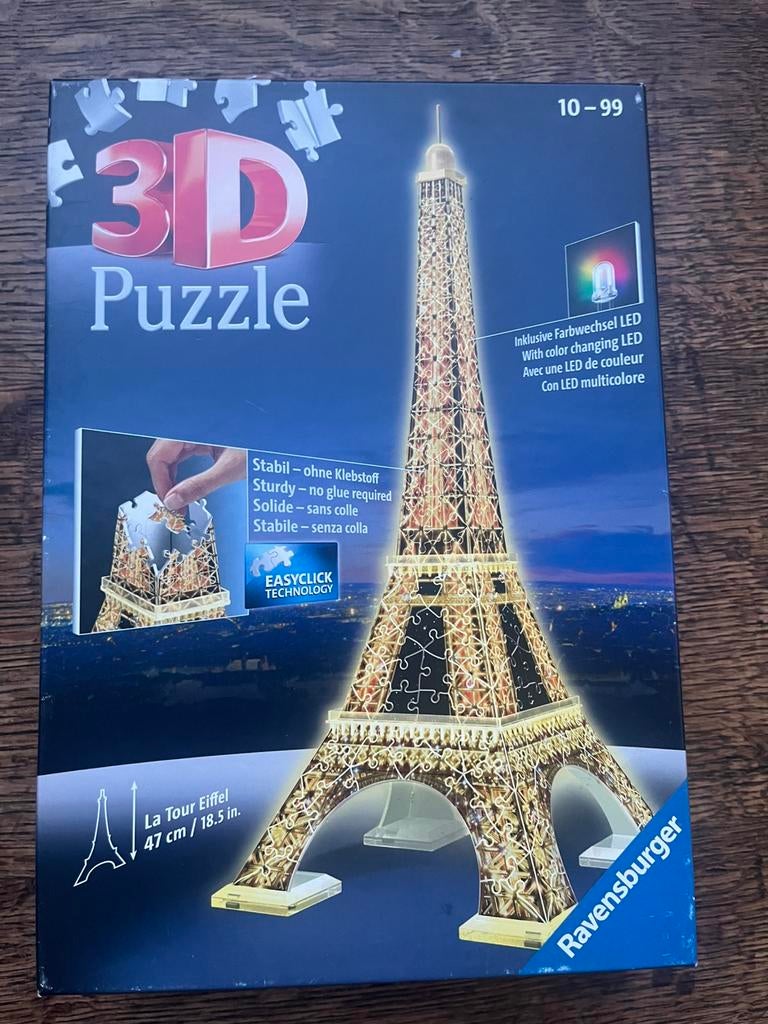 3D Puzzel Eiffeltoren met LED  Ravensburger, Ophalen of Verzenden, Minder dan 500 stukjes, Zo goed als nieuw, Rubik's of 3D-puzzel