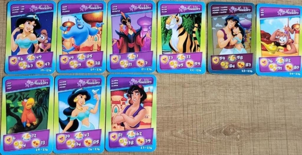 Aladdin: 9 verzamelkaarten (Cora-Match), Enlèvement ou Envoi, Comme neuf, Film, Photo ou Carte