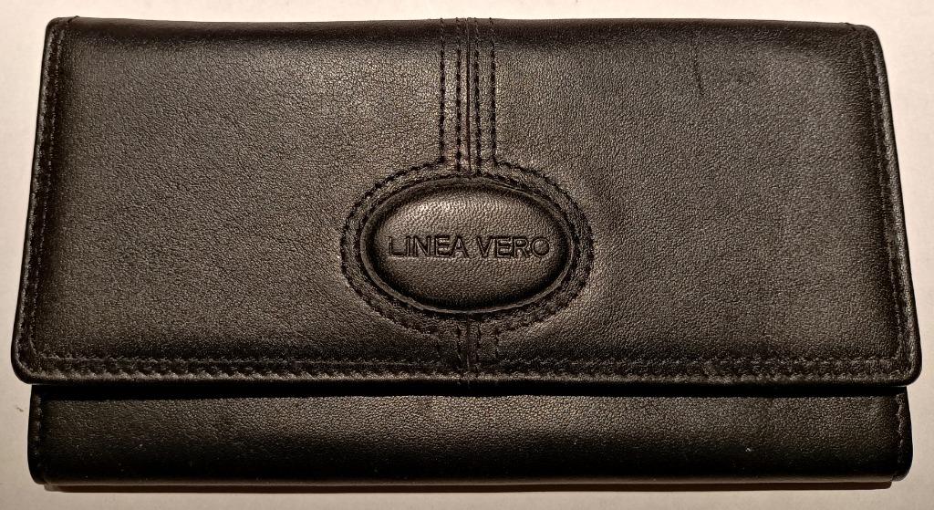 Grand portefeuille rectangulaire LINEA VERO, cuir noir, NEUF, Handtassen en Accessoires, Portemonnees, Overige merken, Zwart, Nieuw