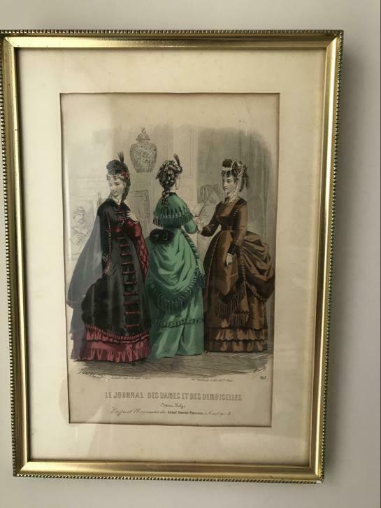 Modegravure uit Le journal des Dames et des Demoiselles, Antiquités & Art, Enlèvement ou Envoi